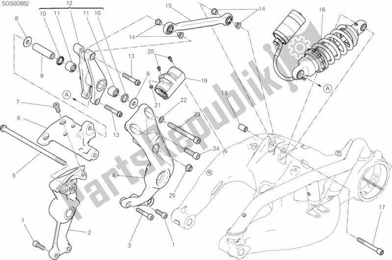 All parts for the Rear Shock Absorber of the Ducati Diavel Xdiavel S Brasil 1260 2018
